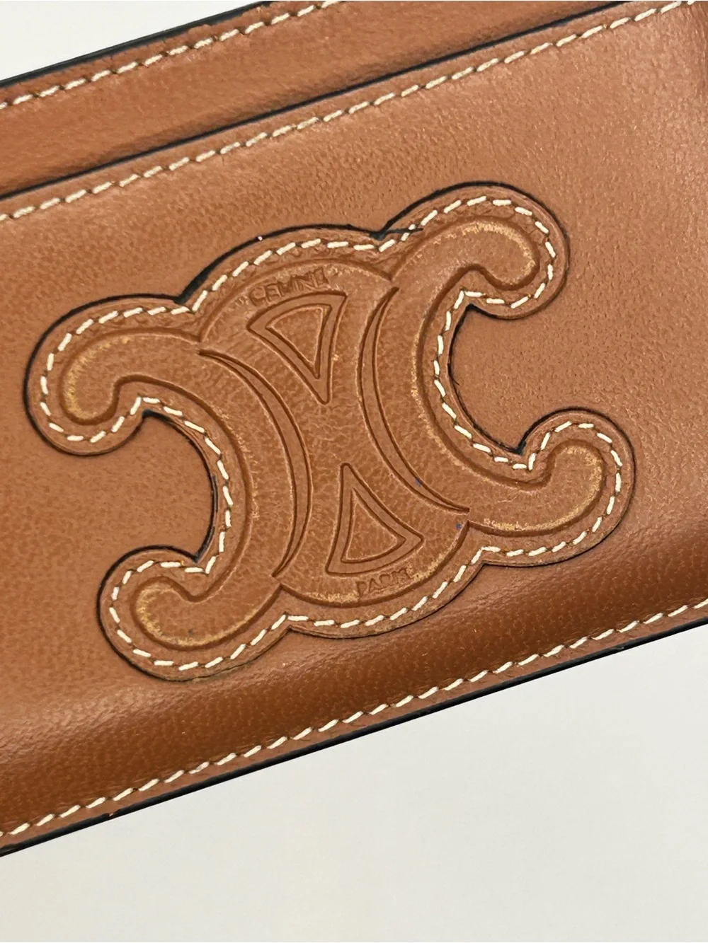 Celine Brown Leather Card with Embossed Triomphe